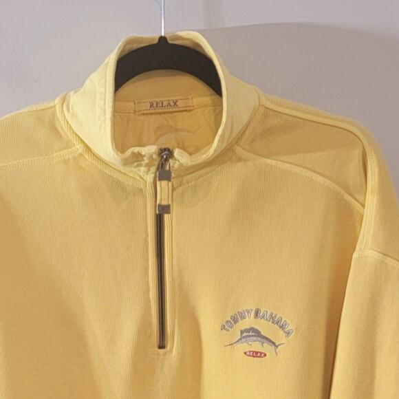 Tommy Bahamas Yellow Sweater Sz M Pullover Long Sleeve Men's Fishing Marlin - Picture 2 of 5